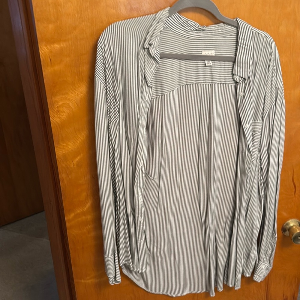 Grey and white striped button down